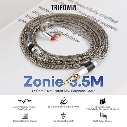 Zonie 16 Core Silver Plated Cable SPC Earphone Cable for BL03 TRN V90 V80 AS10 ZS10 ZS6 ES4 ZST ZSR Iems (2Pin 0.78-3.5Mm, Grey)